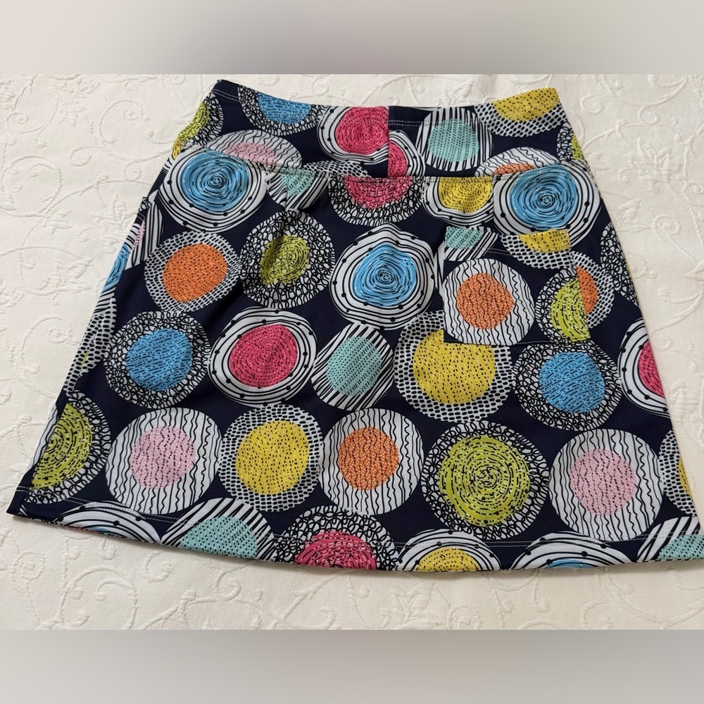 Skin Navy Circle-Print Skater Skirt with Multicolor Dots